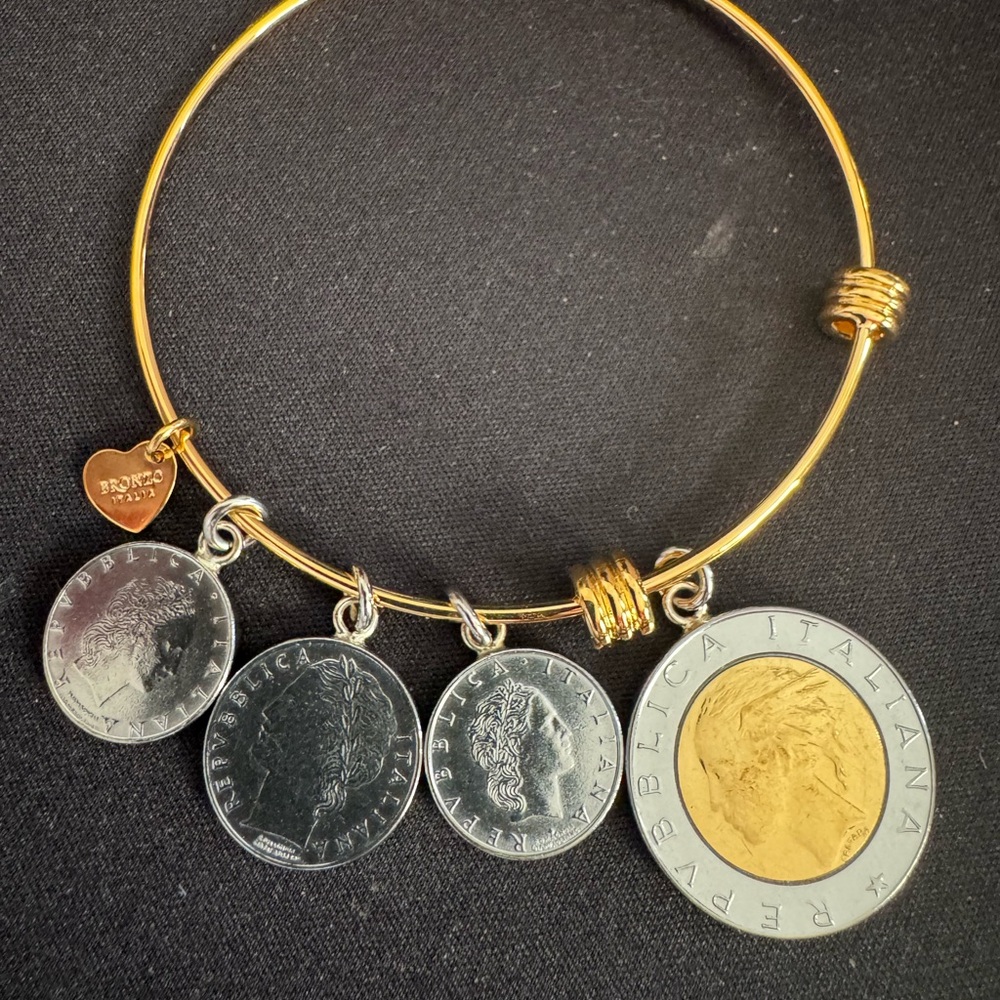 Bronzo Italia w/Gold & Silver Italian Coins Bracelet   Adjustable to 7-7.5”